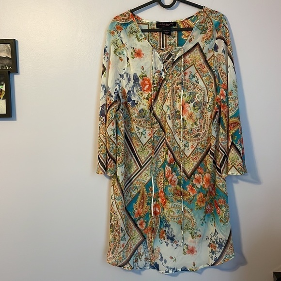Isabel Hayley Patchwork Floral Paisley Tunic Semi to Sheer Blouse size 1X - Picture 1 of 15